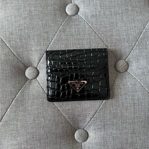 Black Croc-Embossed Leather Card Holder
